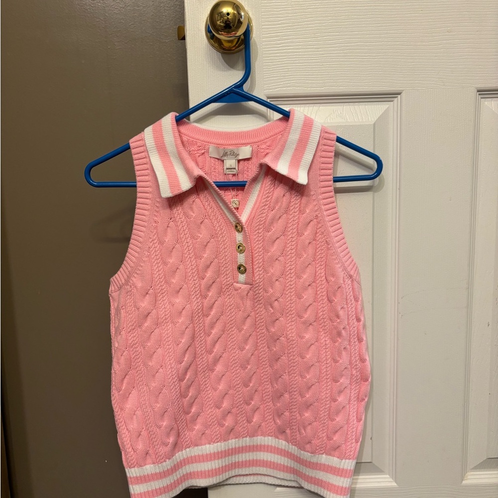 Lilly Pulitzer Pink Cable Knit V-Neck Sweater